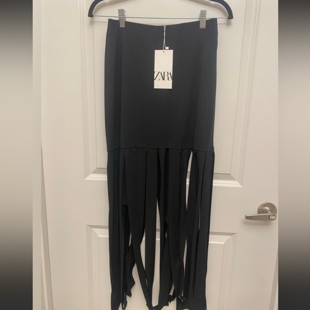 Zara Black Fringe Midi Skirt - Picture 2 of 3